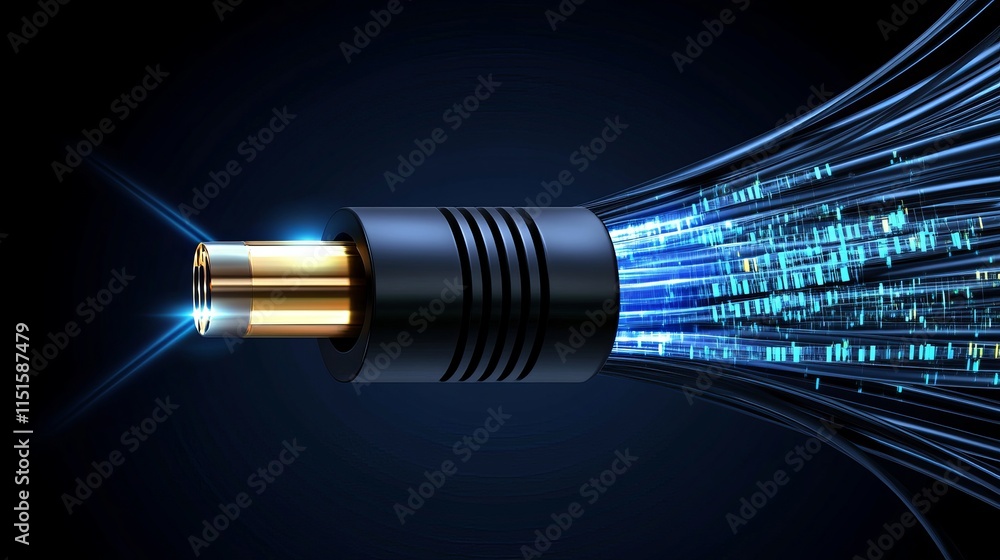 Poster realistic vector image of a fiber optic cable in a digital abstract style showcasing the future of h