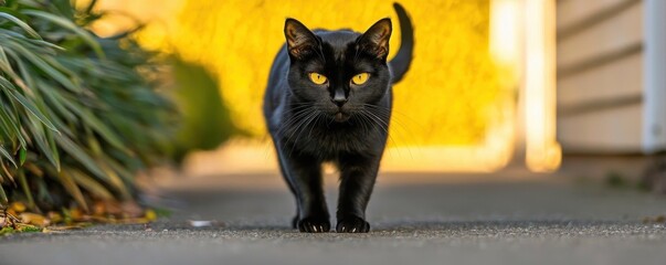 Obraz premium Mysterious Black Cat Walking in Alley Cinematic Horror Scene