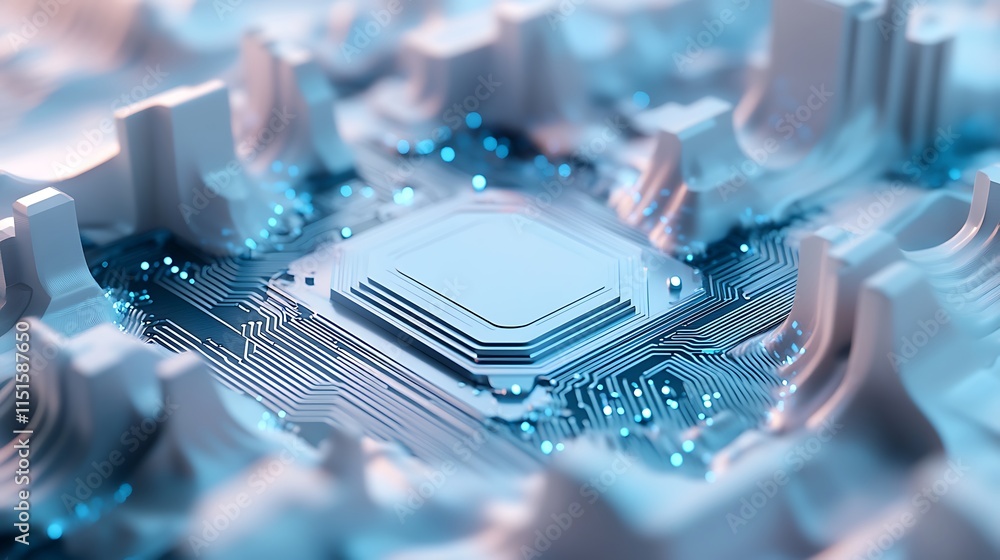 Poster advanced microchip technology. close-up of cpu on motherboard