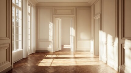 Sunlit Elegance: An Empty Room Basking in Golden Hour Light