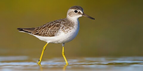 Obraz premium Marsh Sandpiper, known scientifically as Tringa stagnatilis, is a captivating bird species often found in wetland habitats. The Marsh Sandpiper showcases beautiful plumage and unique behavior.
