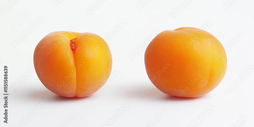 Poster fresh, squashed ripe apricot displayed in isolation on a white background, showcasing the vibrant co
