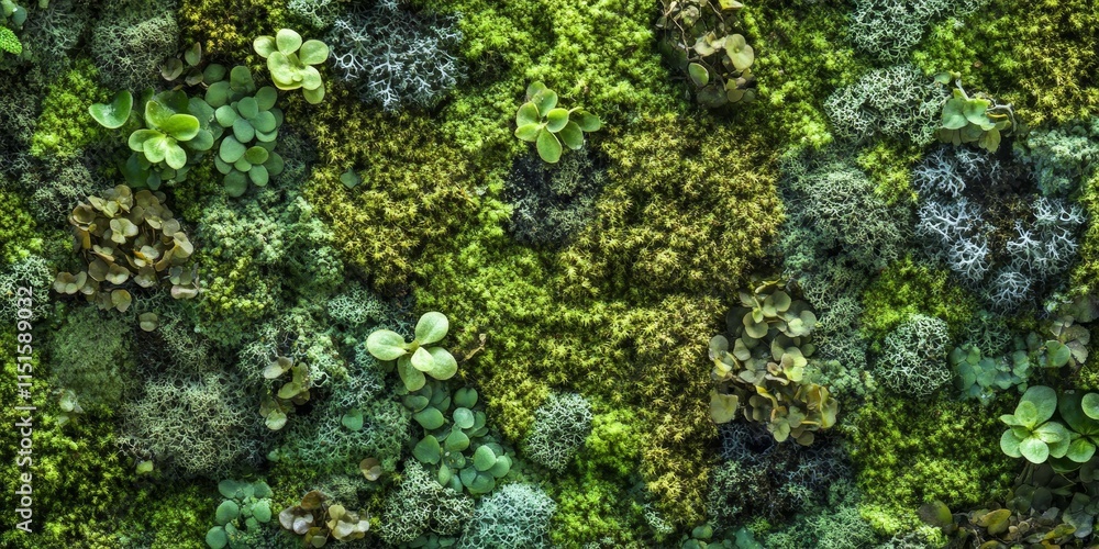Poster moss texture creates a unique wall background, showcasing the intricate patterns and vibrant colors 