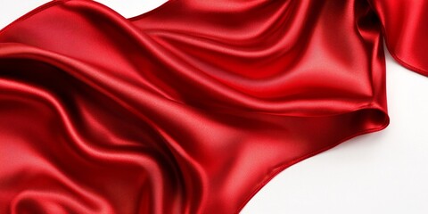 Obraz premium Elegant red satin fabric smoothly drapes against a pristine white background, showcasing the luxurious texture and richness of red satin in a captivating visual display.
