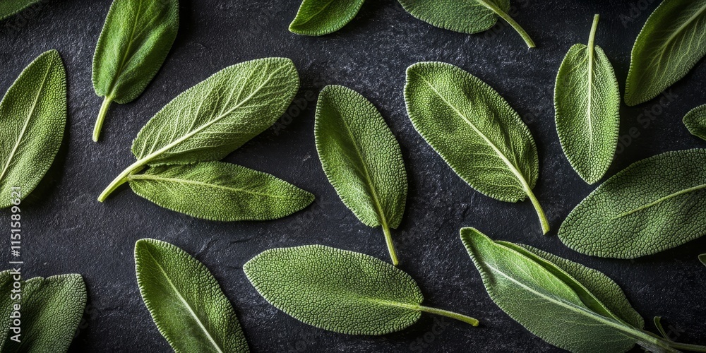 Aufkleber fresh sage leaves arranged on a table, showcasing the vibrant green color and unique texture of sage