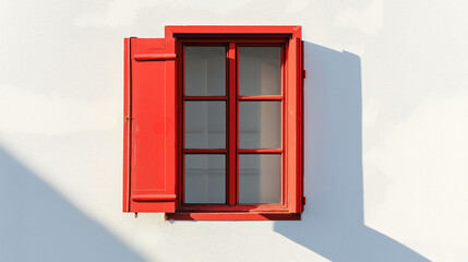 Obraz premium red window on white house facade