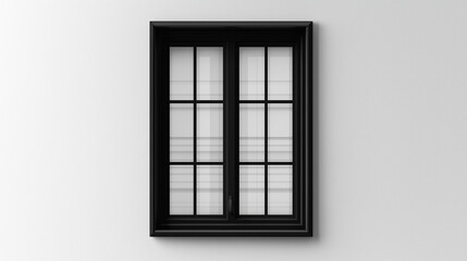 black window on white house facade