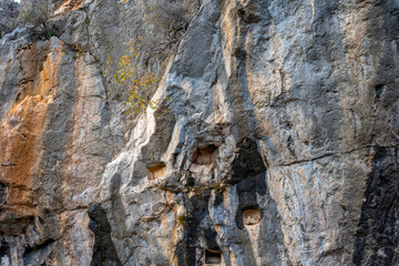 Interior of the large hall of old Karain cave, hidden in Mediterranean region. Confirms human habitation since the early Paleolithic age between 150,000 and 200,000 years ago.Yagca, Antalya, Turkey.