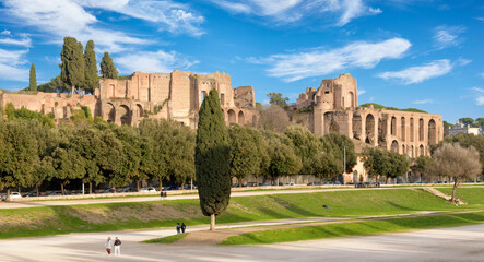Rome, Italy - January 24th 2024: Palatine Hill from the Circus Maximus