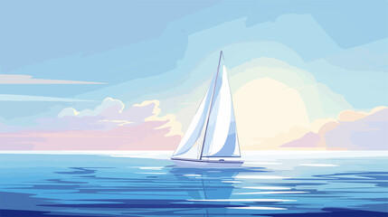 Colorful Cartoon Vector Illustration of a Sailboat Sailing on Water