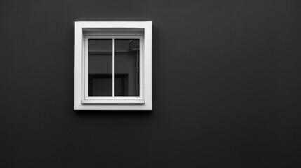 white window on black house facade