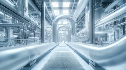 Obraz premium Industrial Pipescape: A Symphony of Steel and Light