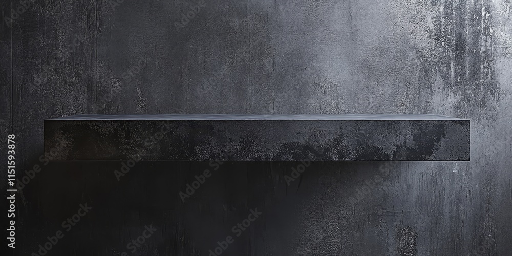 Aufkleber shelf featuring a textured finish in charcoal metal, presenting an empty space that showcases its st