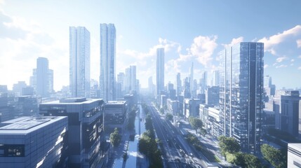 Fototapeta premium Futuristic Cityscape: A Modern Metropolis Under a Clear Sky