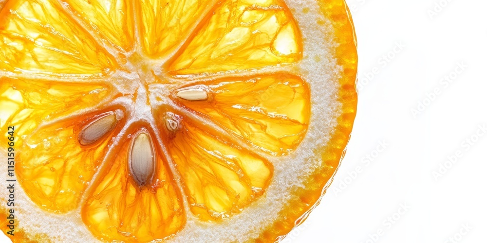 Poster isolated slice of kumquat displayed on a white background, showcasing the vibrant color and unique t