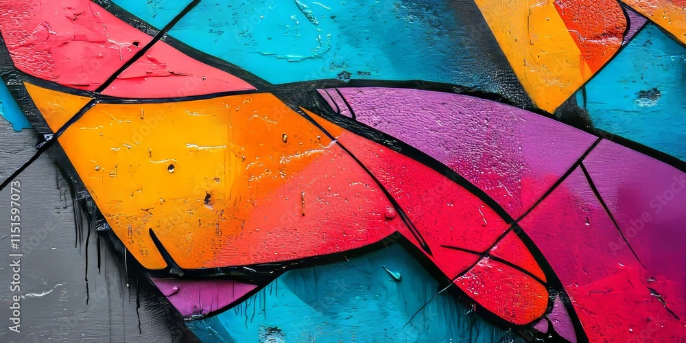 Poster vibrant graffiti fragment on a concrete surface showcases a unique texture, creating an abstract bac