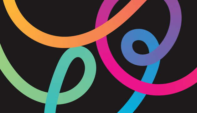 Dynamic illustration featuring vibrant, intertwined gradient lines set against a dark background, creating a striking and lively abstract artwork.