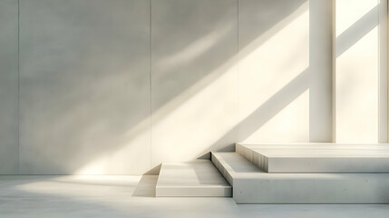 Obraz premium Sunlit Modern Architecture: Concrete Steps and Minimalist Interior