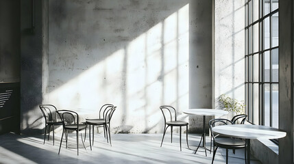 Naklejka premium Sunlit Modern Interior: Industrial Loft Design with Minimalist Decor