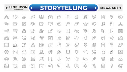 Storytelling and content creator Outline icon, creative campaign among blog audience, article and typewriter of author. Storytelling editable stroke outline icon.
