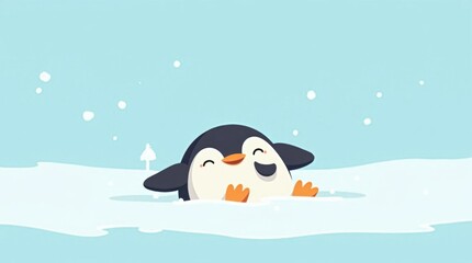 Fototapeta premium Cheerful Penguin Sliding on Ice