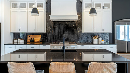 Modern Kitchen Design: Black Countertops and White Cabinets