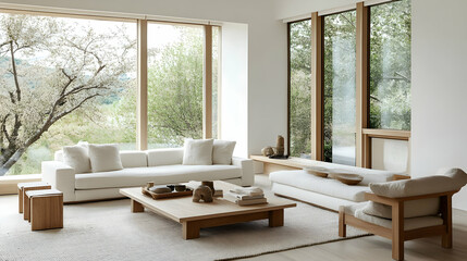 Minimalist Living Room with Large Windows and Natural Light