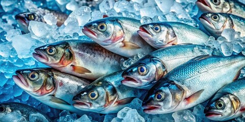Obraz premium Stunning ice sculpture: a portrait composed of meticulously frozen fish.