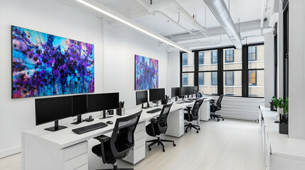 Modern Minimalist Office Interior Design with Abstract Art