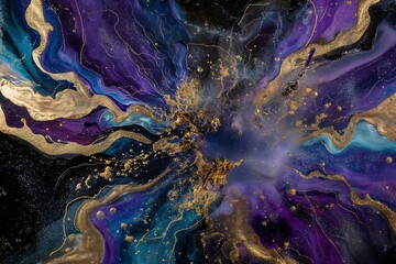 A dramatic firework finale with layered explosions in purple, blue, and gold, celebrating the arrival of the New Year.