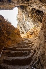 Interior of the large hall of old Karain cave, hidden in Mediterranean region. Confirms human...