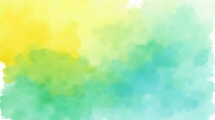 Fototapeta premium An abstract background with blended watercolor-like strokes of yellow, light green, green, teal, and light blue on a white background