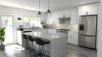 Modern White and Grey Kitchen Design with Island