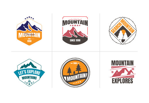 Creative And Colourful Mountain Badge Design Set