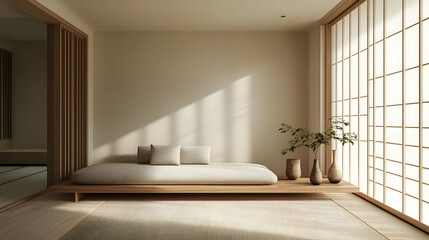 Serene Minimalist Interior: Japanese Zen Design with Natural Light