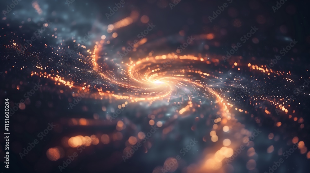 Poster abstract long-exposure shot of fireworks creating swirling patterns in the night sky, with glowing b