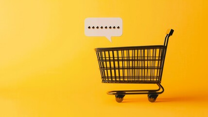 Empty Shopping Cart Speech Bubble Yellow Background Online Shopping Concept