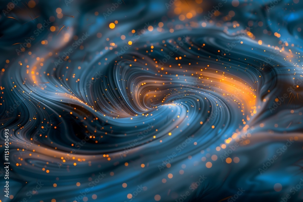 Poster abstract long-exposure shot of fireworks creating swirling patterns in the night sky, with glowing b