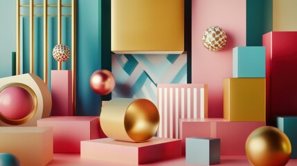 Abstract Geometric Composition: A Playful Display of Shapes and Colors