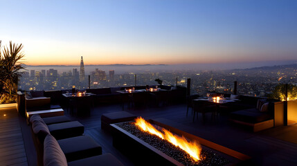 Rooftop Restaurant with Stunning Cityscape Views at Night