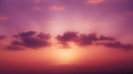 Vibrant Sunset with Purple and Pink Clouds in a Tranquil Sky, Perfect for Inspirational and Serene Backdrops