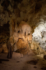 Interior of the large hall of old Karain cave, hidden in Mediterranean region. Confirms human...