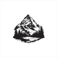 black and white mountains, illustration, vector, nature, mountain, object, pattern, 