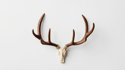 Deer skull with antlers displays on a white background