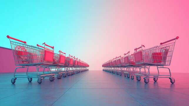 Parallel Shopping Carts in a Neon-Lit Retail Space