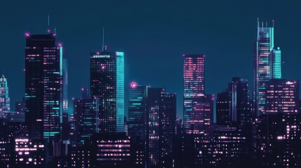 Obraz premium Neon Cityscape at Night: A Futuristic Urban Panorama
