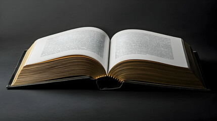An open book with visible text, showcasing its pages and golden edges.