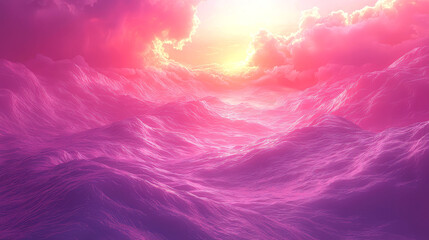 Pink sunset over a sea of clouds.