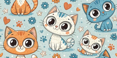 Seamless pattern cat cute fun background 