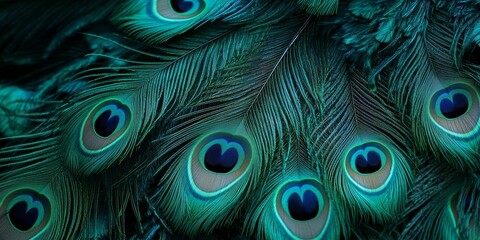 Vibrant emerald peacock feathers create a stunning background, showcasing the rich colors and intricate details of emerald peacock feathers in a visually captivating display.